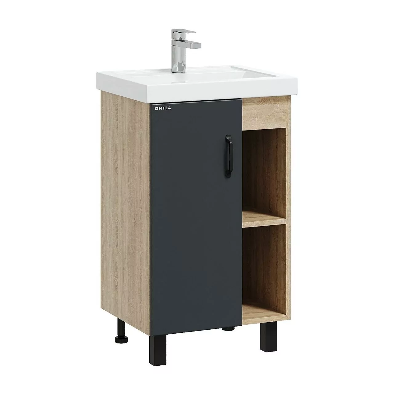 Тумба с раковиной Onika Тимбер 50 напольная, серый матовый/дуб сонома