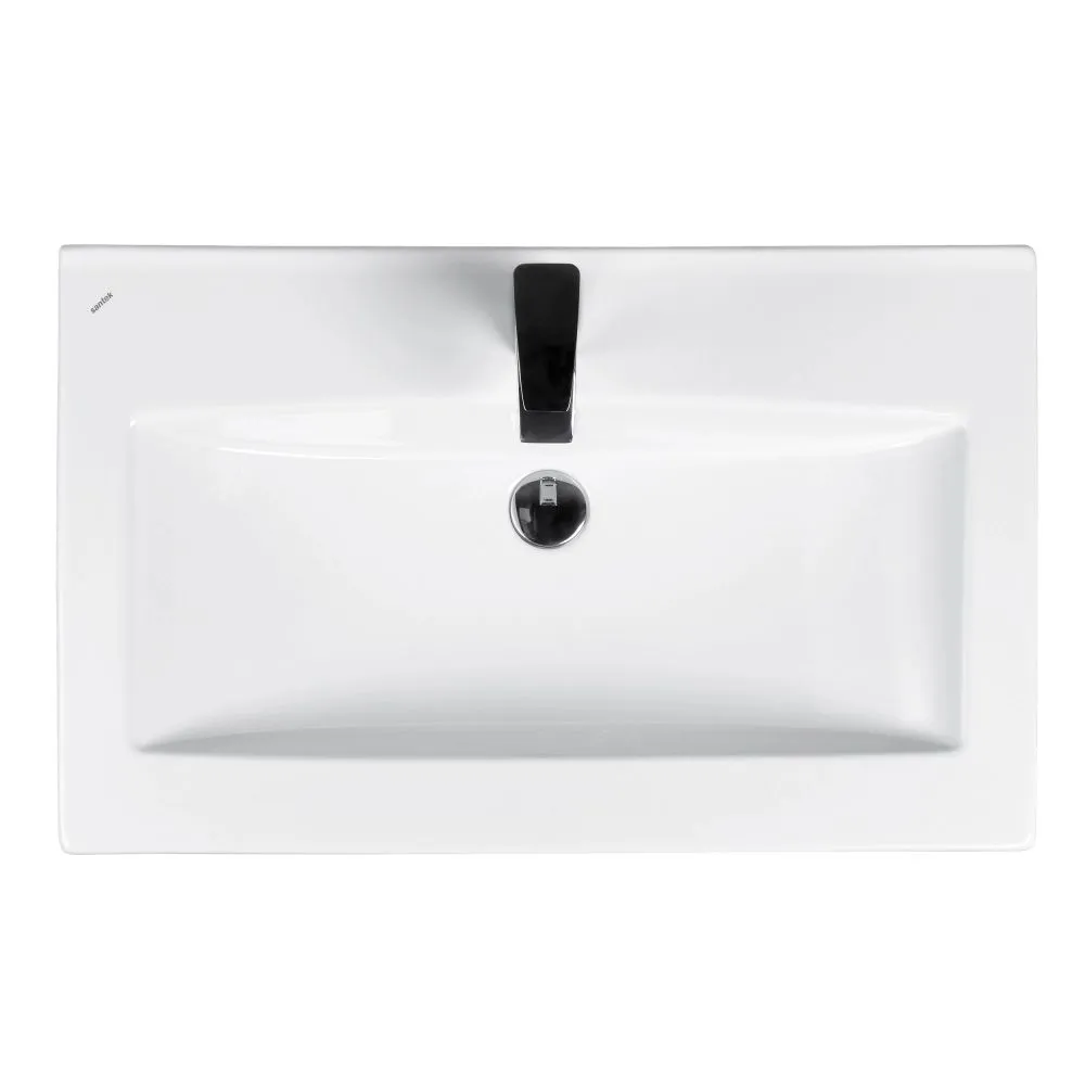 Тумба подвесная Viant Люксембург 75 с раковиной Элина 75, два ящика, темное дерево