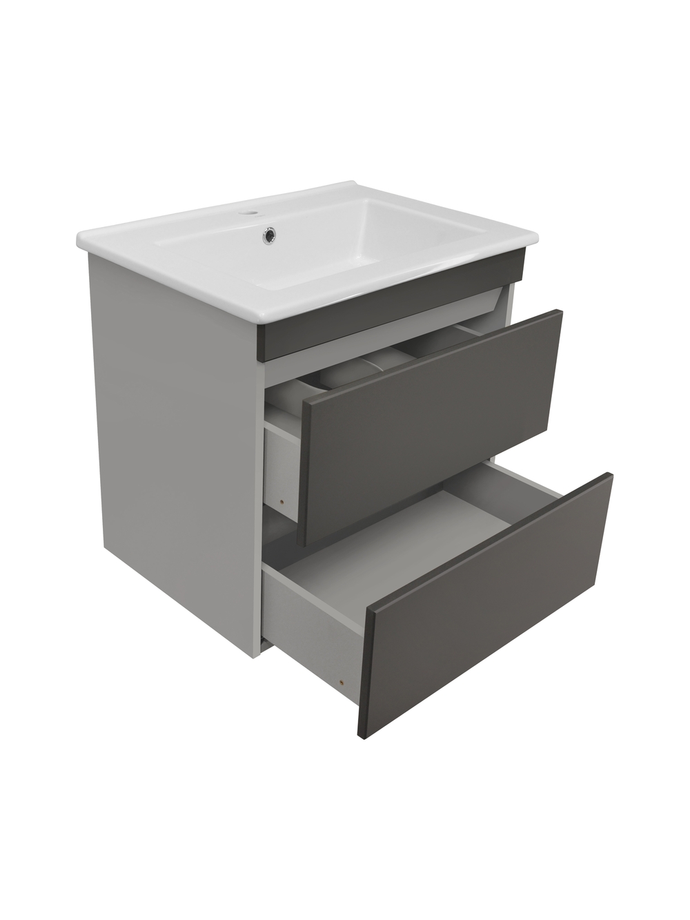 Тумба подвесная Runo Манхэттен 65 с раковиной Оскар 65, серая/темно-серая