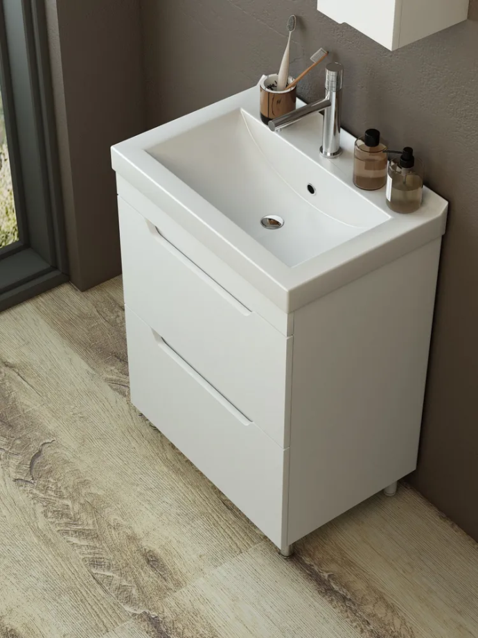 Тумба напольная Emmy Агата 55 с раковиной Визит 55, 2 ящика, белый