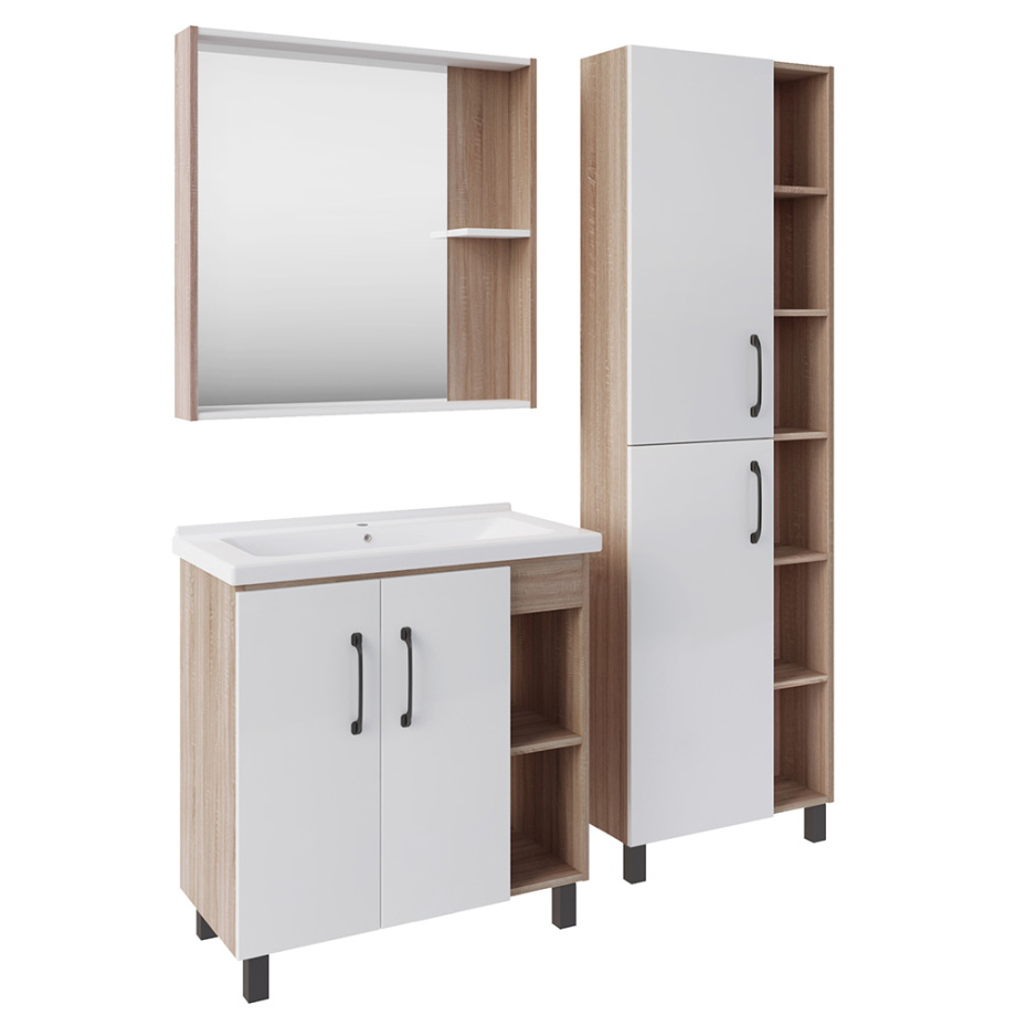 Мебель для ванной Асб-мебель Адель 80 комплект, напольный, белый/дуб сонома