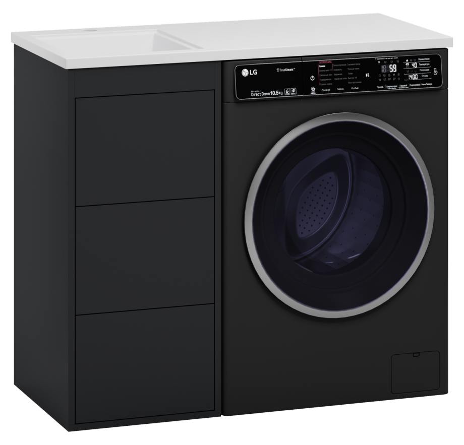 Тумба с раковиной Brevita Grafit 40 под стиральную машину, с раковиной Misty Гавана 100 L, графит