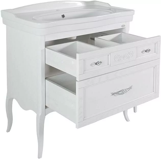 Мебель для ванной ASB Woodline Модерн 85 комплект, напольный, белый, патина серебро