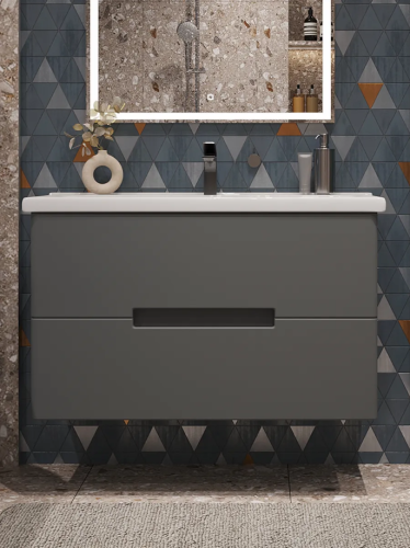 Тумба подвесная SanStar Noche 100 с раковиной Гармония 100 Графит софт