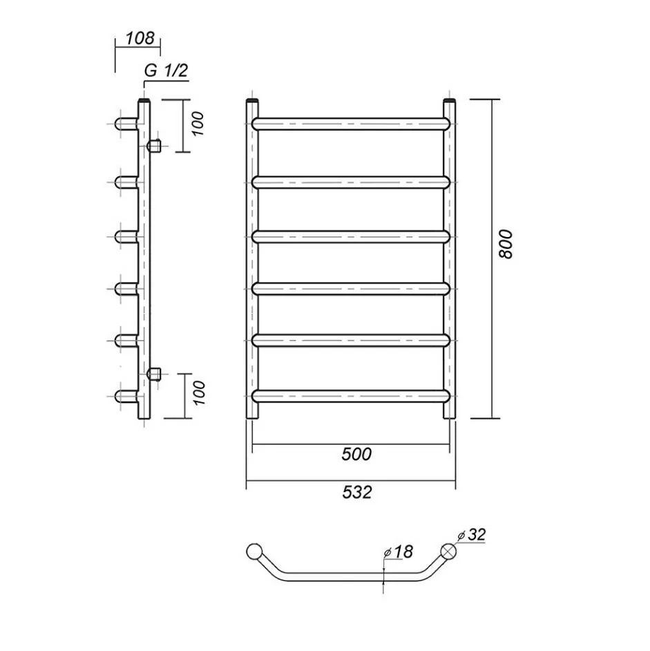 Полотенцесушитель водяной Лаура Domoterm П6 500х800 золото