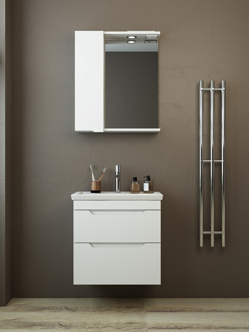 Тумба подвесная Emmy Агата 60 с раковиной Фостер 60, 2 ящика, белый