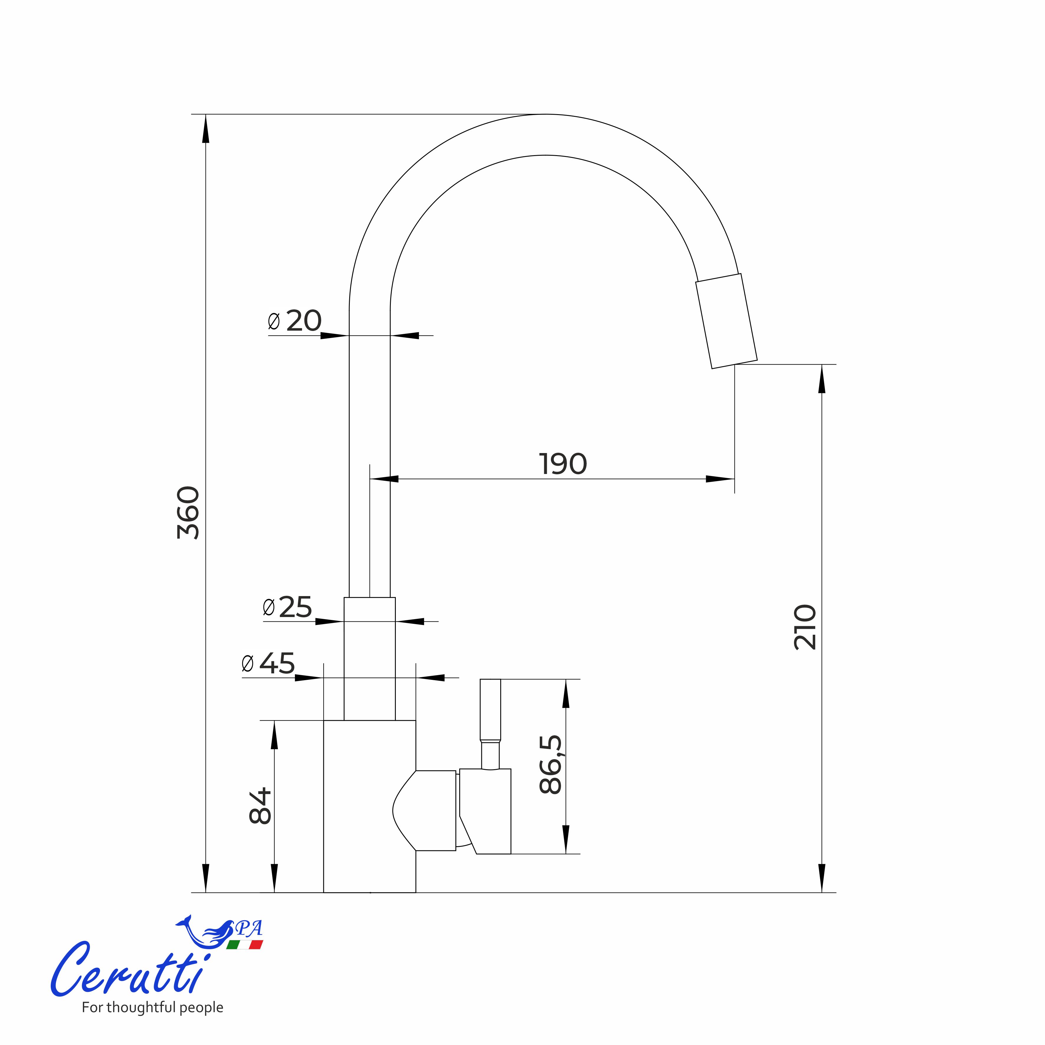Cмеситель для кухни Ceruttispa Атэна BN-W (ATENA BN-W) из нержавеющей стали, цвет матовый никель, излив белый