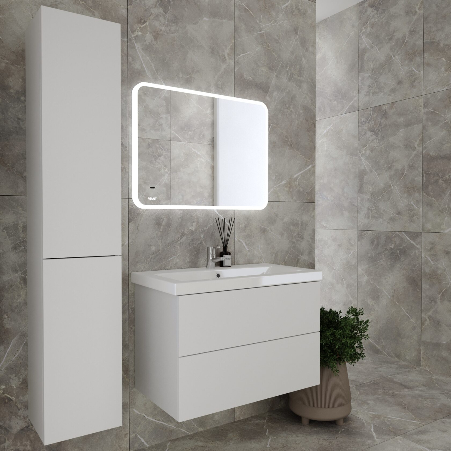 Тумба подвесная Viant София 80 с раковиной Como 80, два ящика, белый