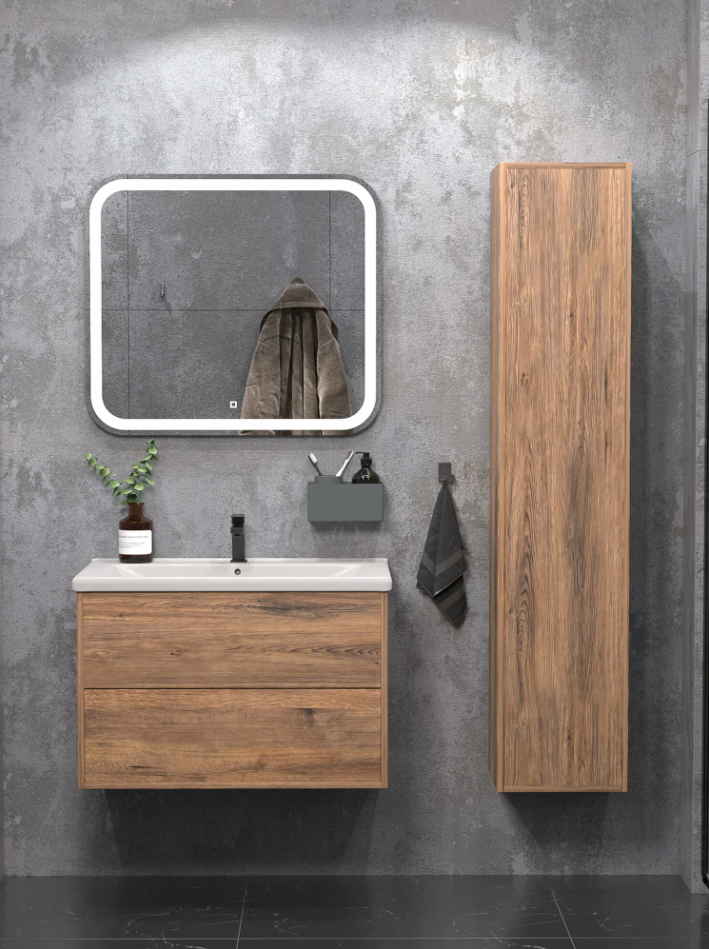 Тумба подвесная SanStar Siva 80 с раковиной Como 80 Дуб веллингтон табак