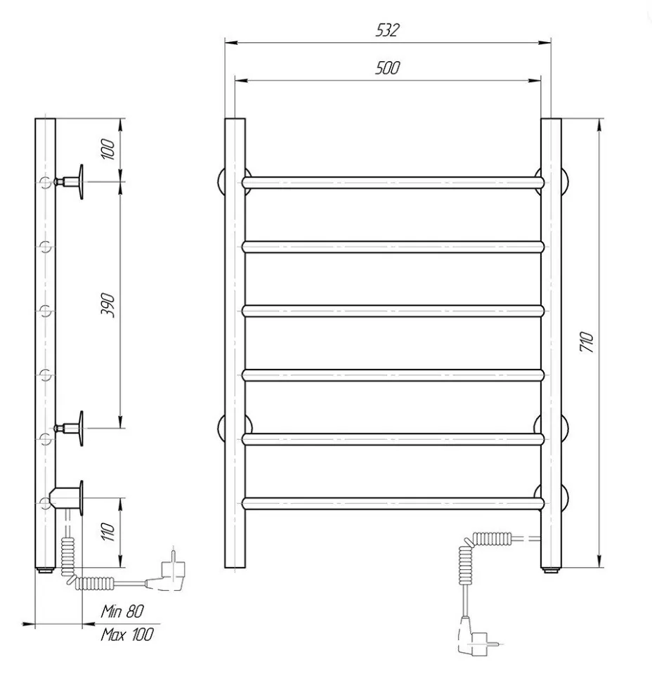Полотенцесушитель электрический Domoterm Аврора DMT 109-6 50х71 EK R правый, черный матовый