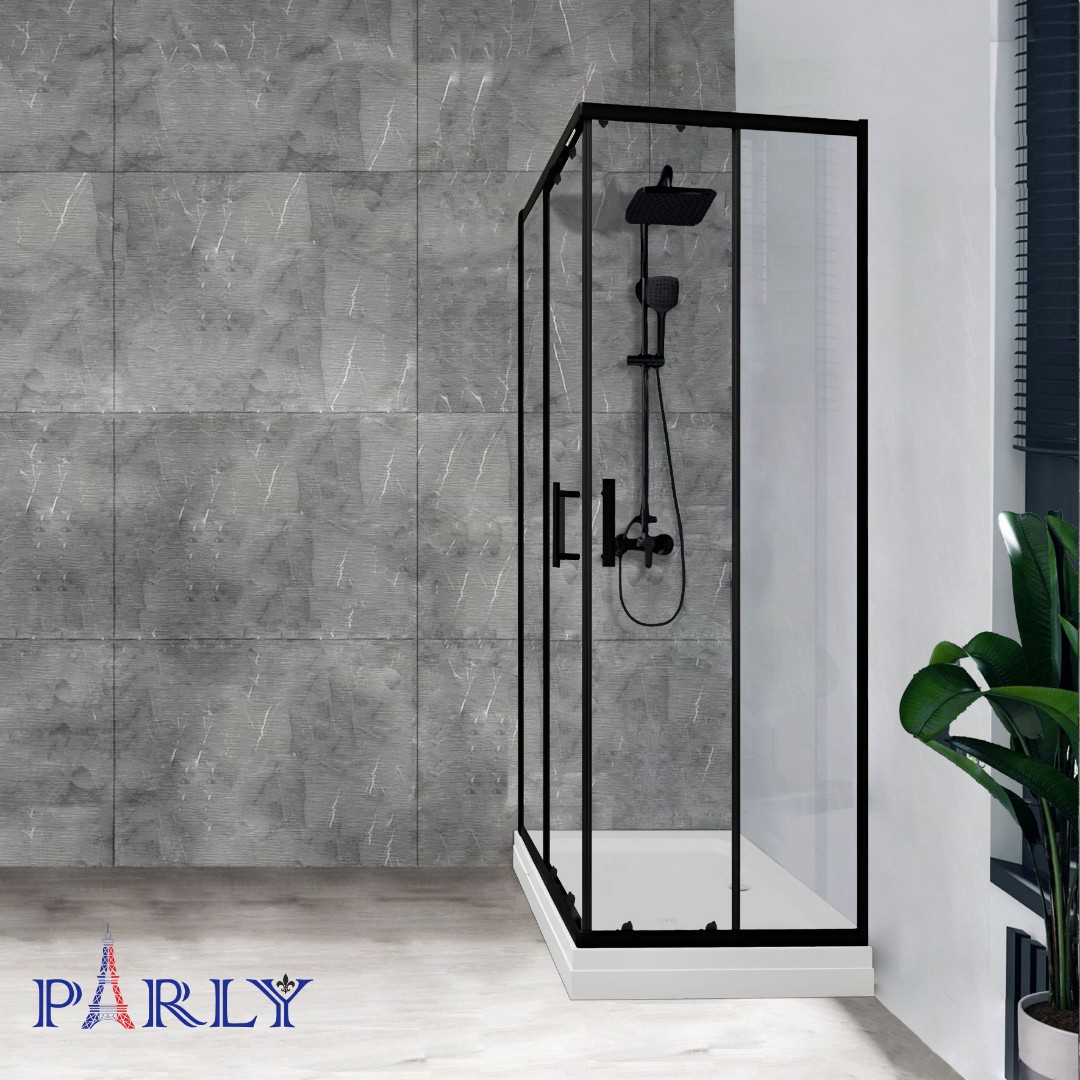 Душевой уголок Parly QZ71B N L/R прямоугольный, низкий поддон, прозрачное стекло, профиль черный