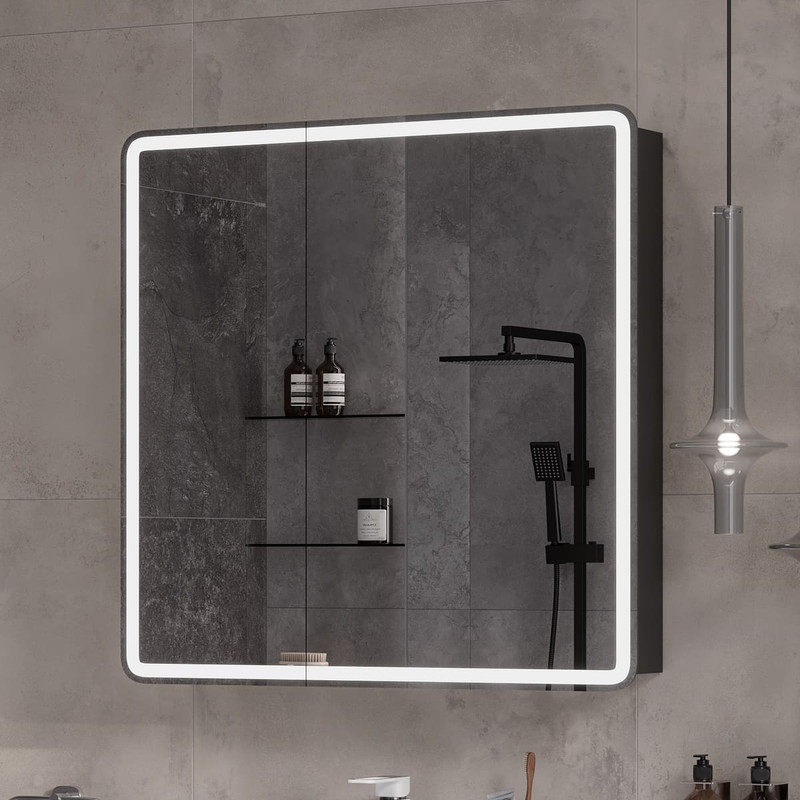 Зеркальный шкаф Eltoro LED 80 черный софт, L/R