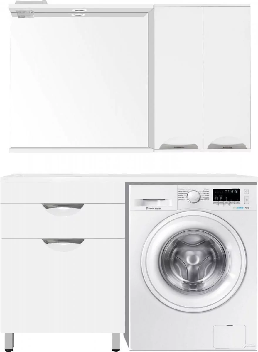 Тумба напольная Style Line Жасмин 60 с раковиной 120 Даллас Люкс PLUS L под стиральную машину, с корзиной, белая