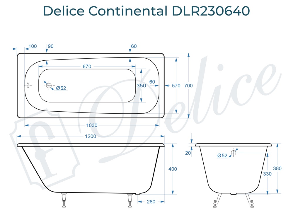Ванна чугунная Delice Continental 120х70 DLR230640