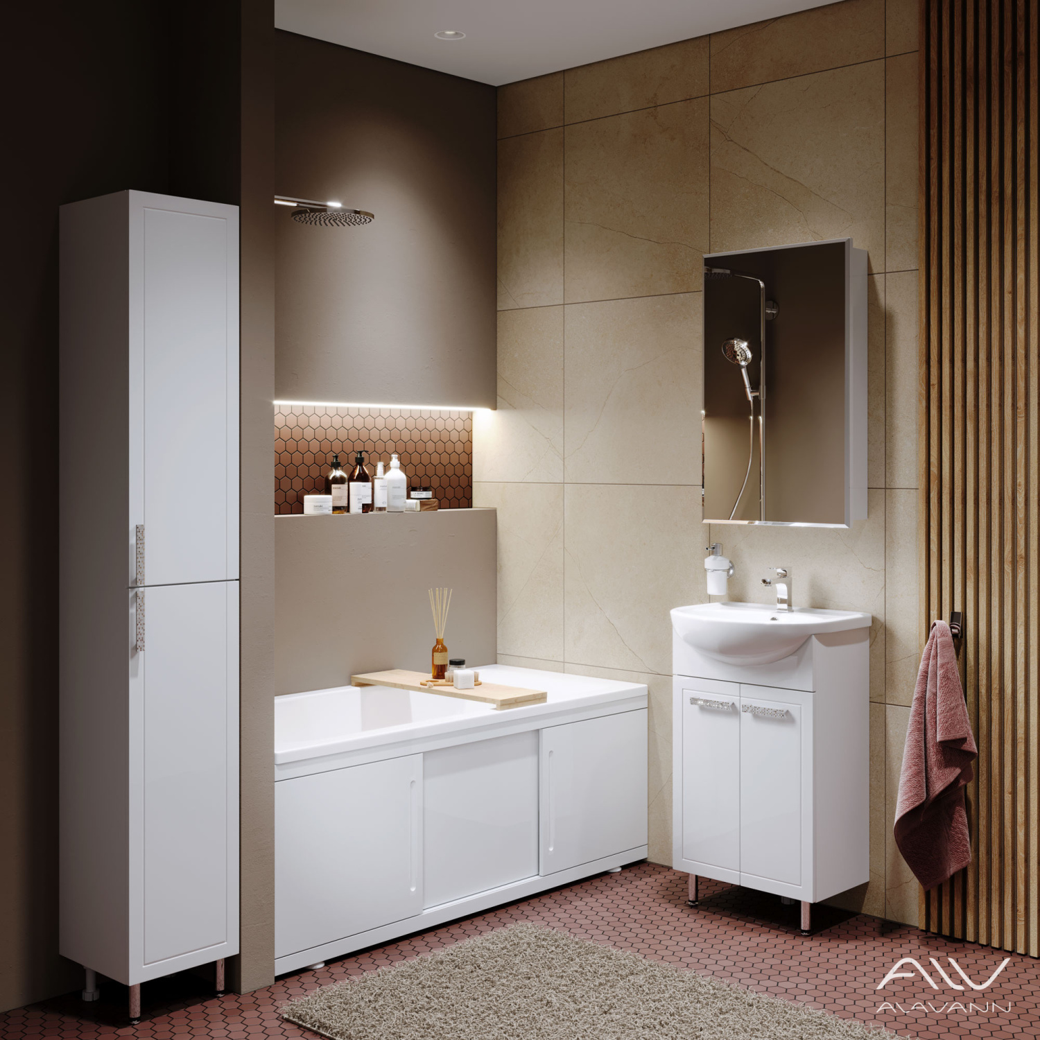 Экран под ванну Alavann Alt 160 раздвижной белый