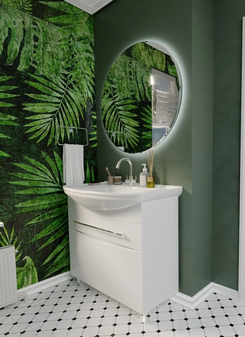 Тумба напольная 1Marka Lina New 85Н с раковиной Стиль 85, 1 ящик, 2 двери, белый