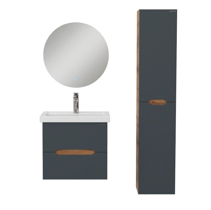 Тумба подвесная Onika Айленд с раковиной Фостер 60 графит/дуб крафт золотой