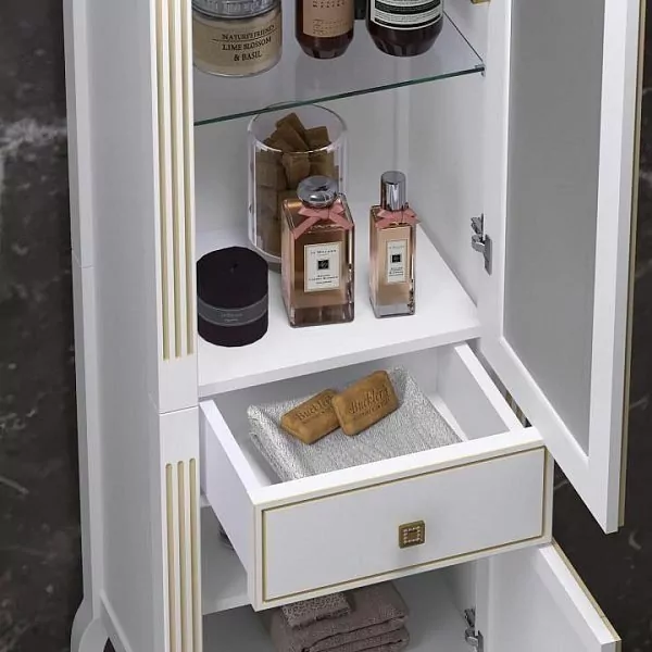 Пенал Opadiris Лаура 45 R белый матовый с бежевой патиной