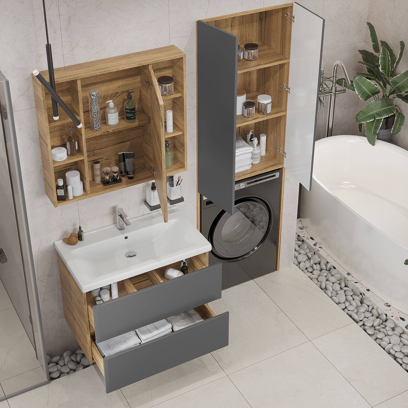 Шкаф напольный SanStar Diva/Graffa/Модена 65 для стиральной машины Дуб вотан, графит софт