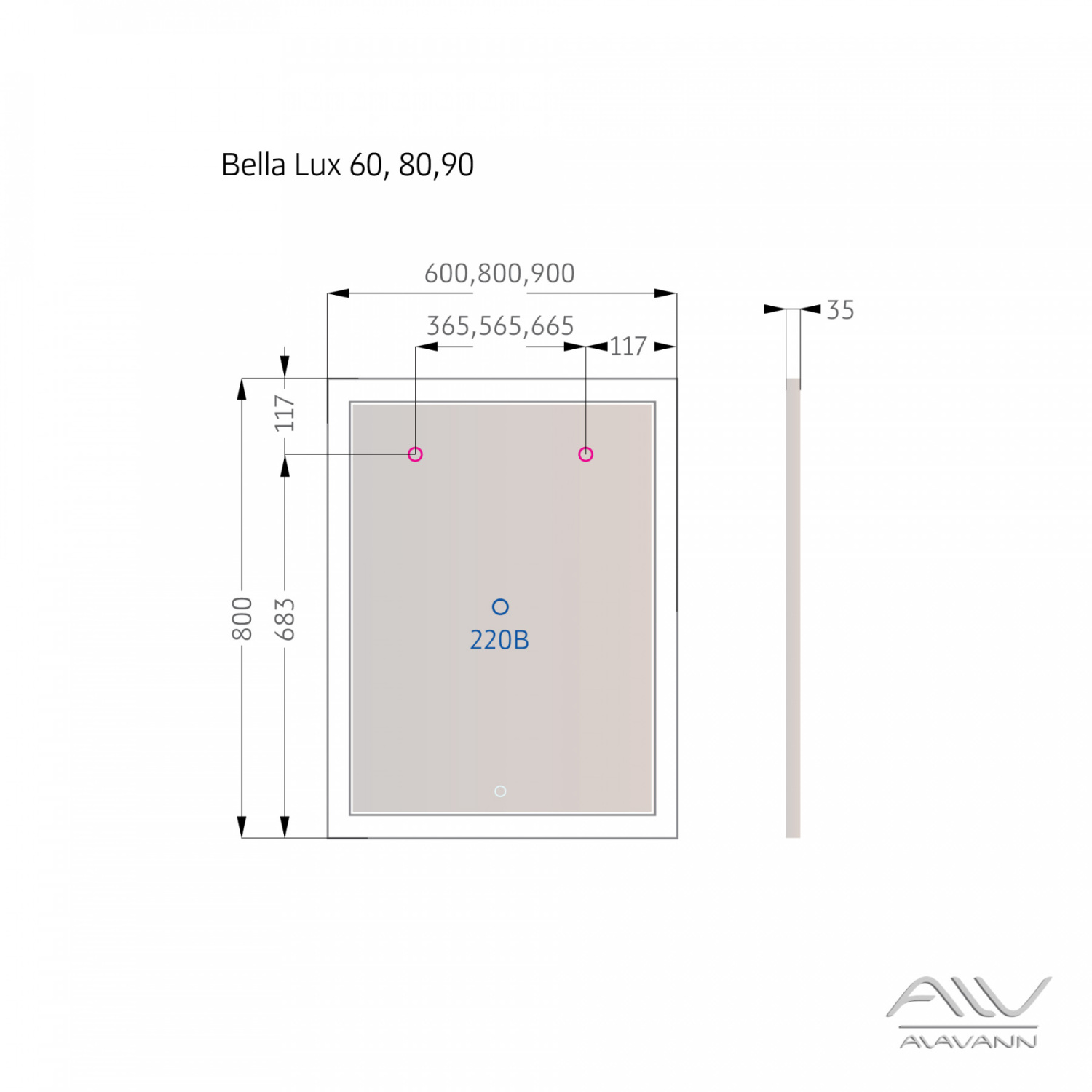 Зеркало Alavann Bella Lux 60 свет, ИК выключатель