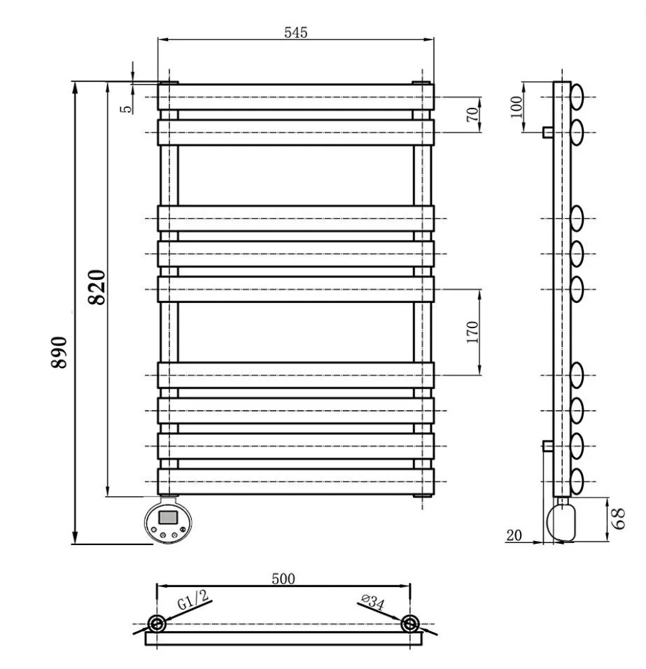Полотенцесушитель электрический Domoterm Альфа П9 500х820 EL левый, черный матовый