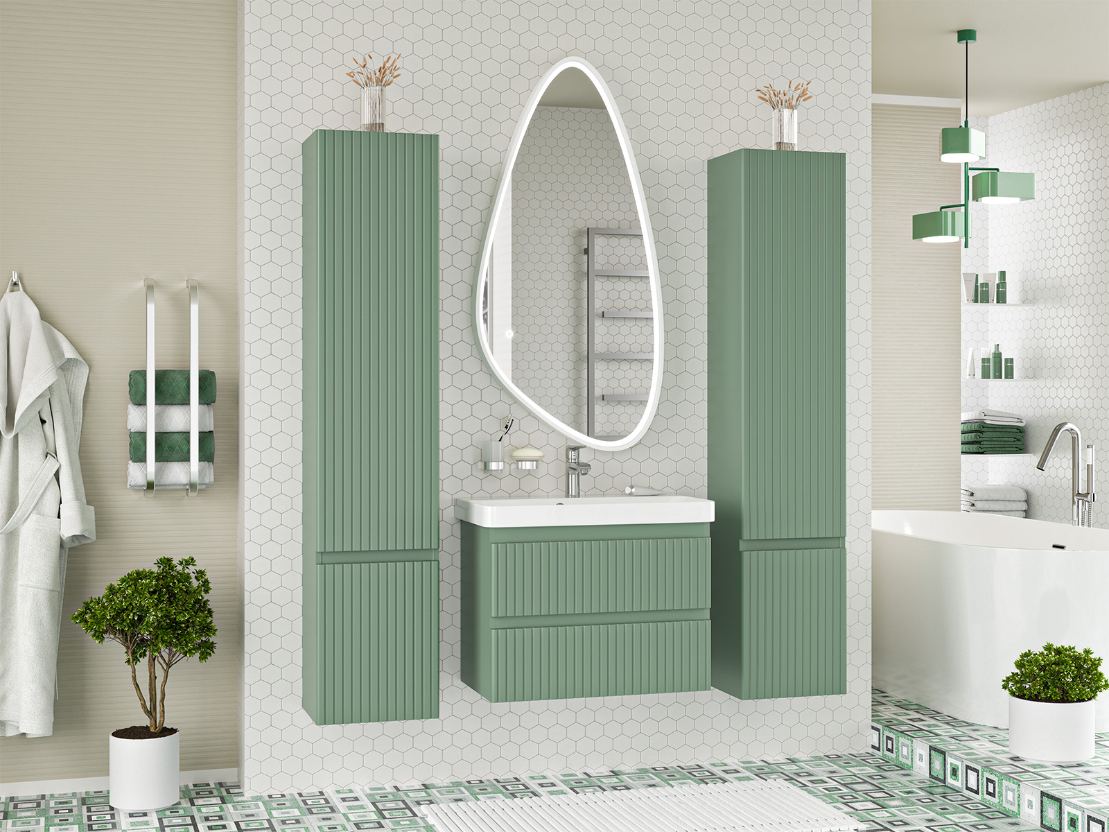 Тумба с раковиной Brevita Victory 70 подвесная, зеленый