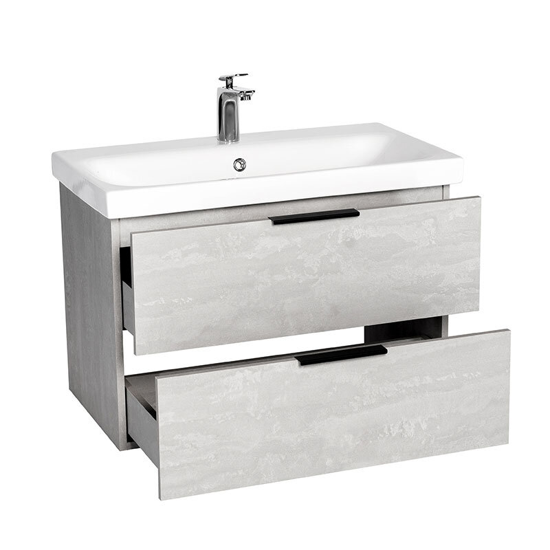 Тумба подвесная Viant Берлин 80 с раковиной Moduo 80, цемент