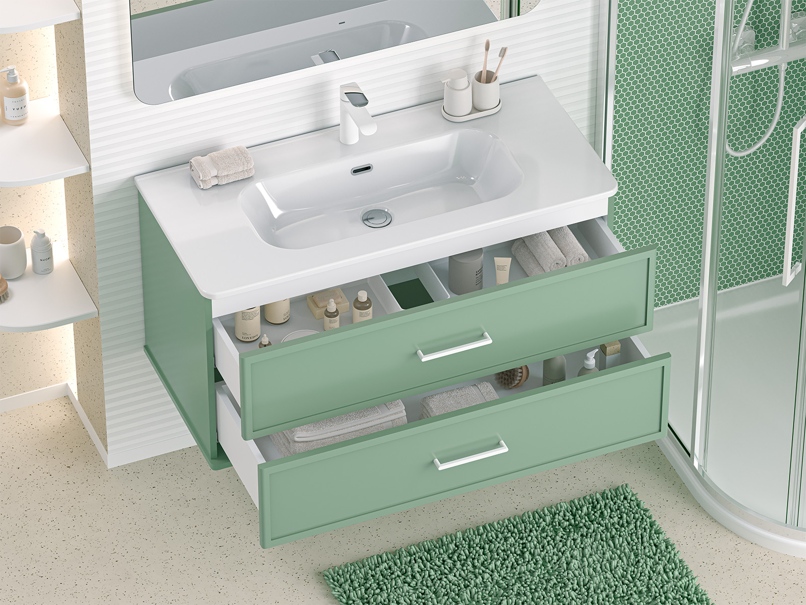 Тумба с раковиной Brevita Verde 100 подвесная (зеленая)