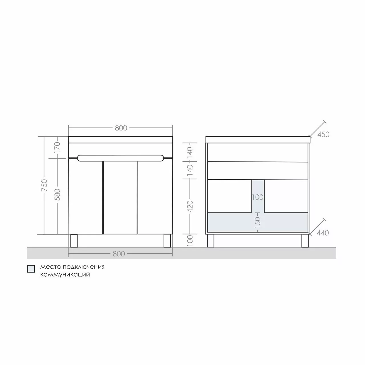 Тумба напольная Санта Лондон 80 с раковиной Classic 80, 3 двери, белая