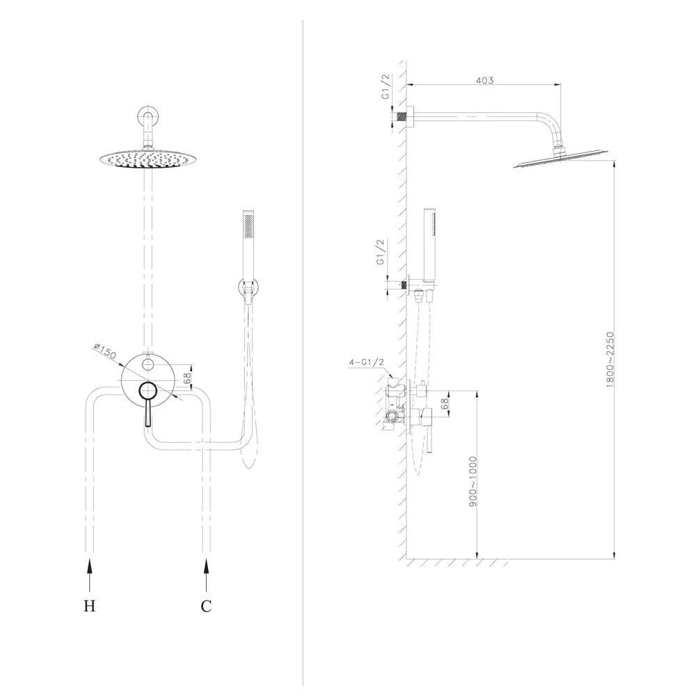 Душевой комплект Raiber Graceful RP-005 хром
