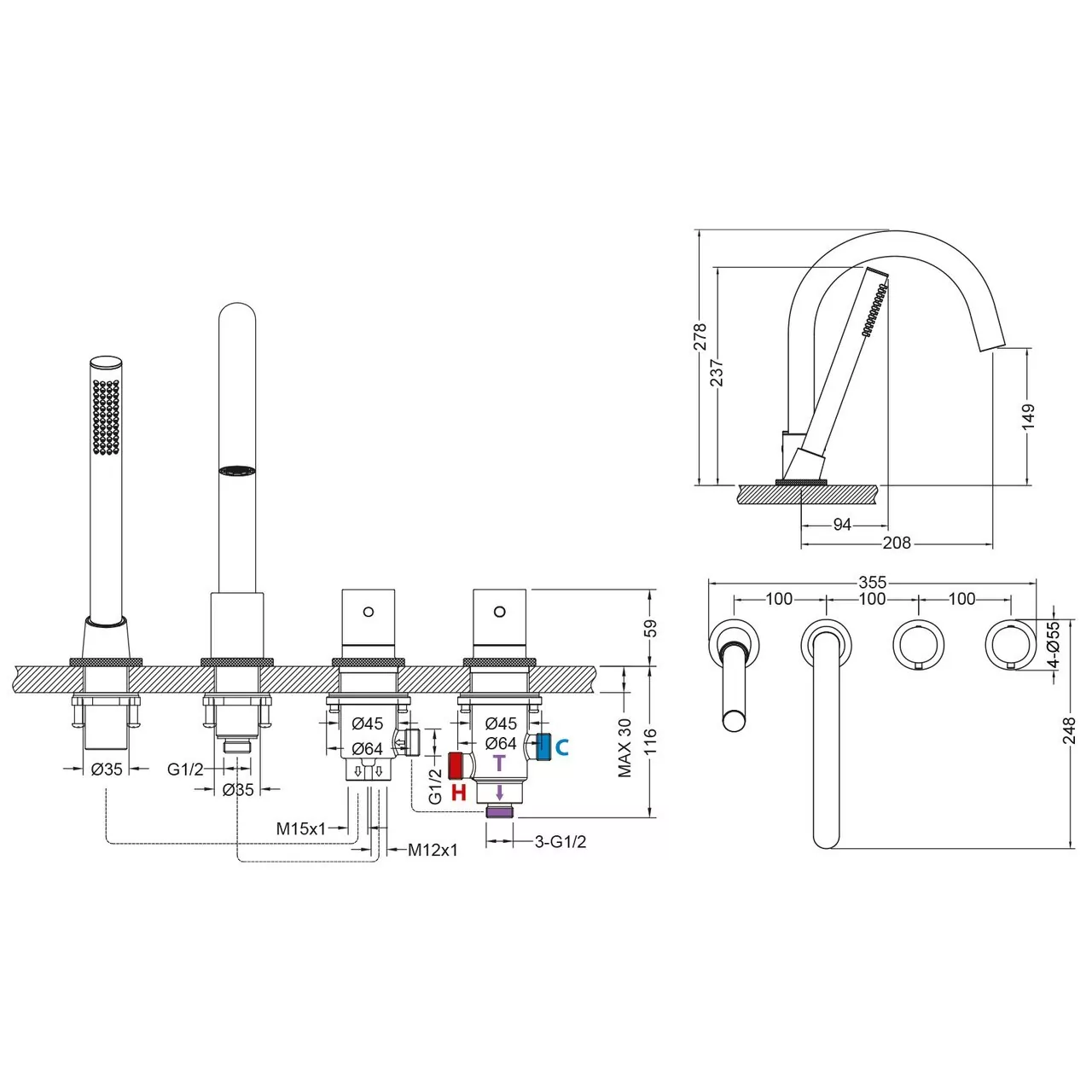 Смеситель на борт ванны Timo Saona 2330/00Y с хром