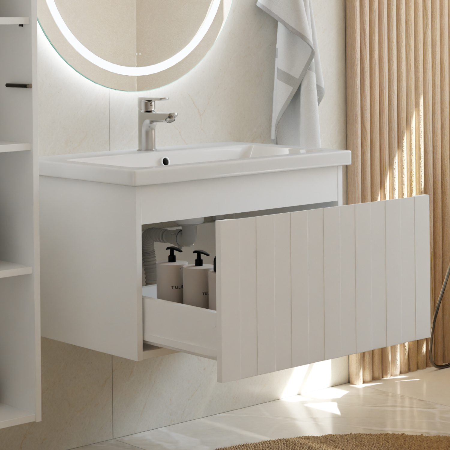 Тумба подвесная Vigo Finlay 700-0-1 с раковиной Como 70, 1 ящик, белый