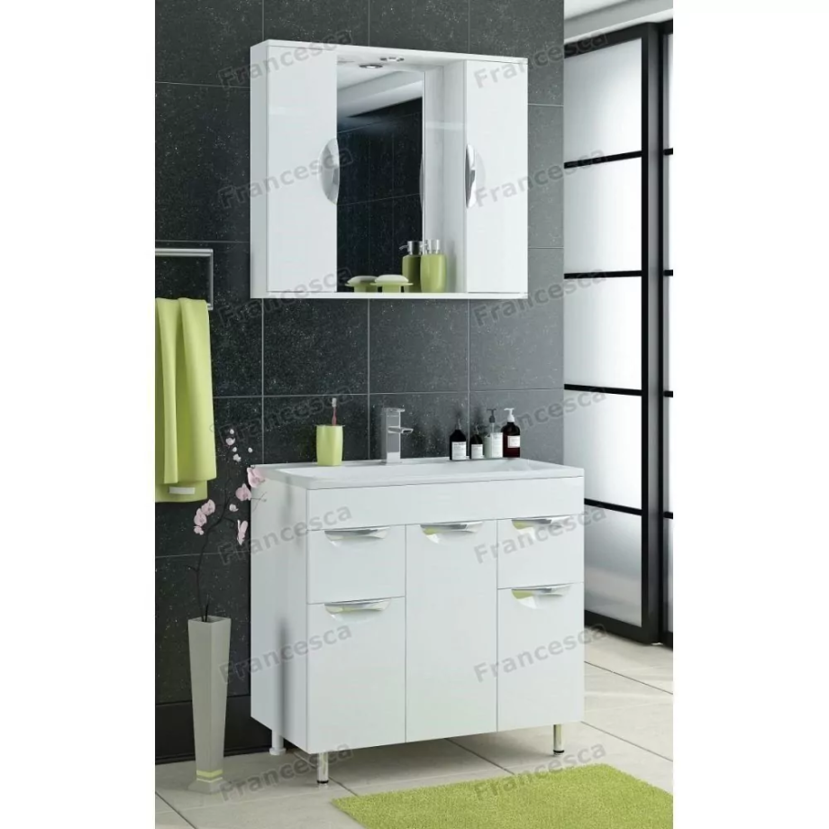 Мебель для ванной Francesca Доминго М 70 с 3 дверцами + 2 ящика, комплект, напольный, белый