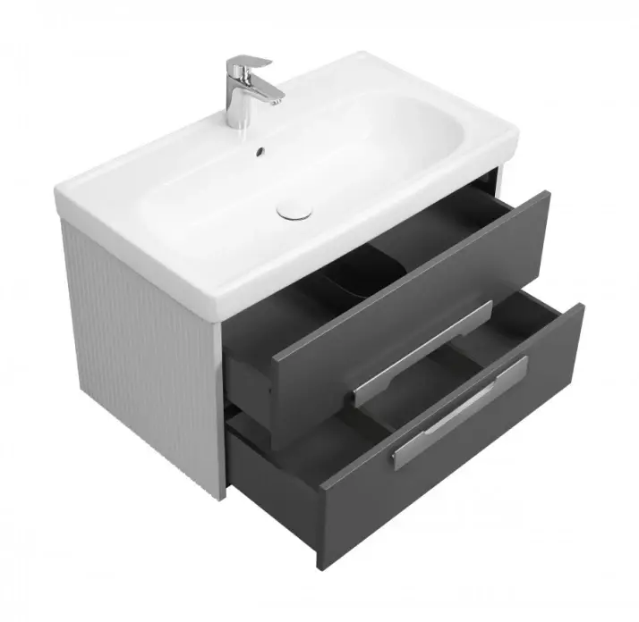 Тумба подвесная Aquaton Ар-Деко 85 с раковиной Нео-Классик 85, 2 ящика, серый кобальт