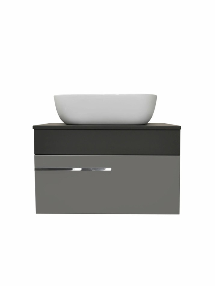 Тумба подвесная Runo Вудлайн 65 с раковиной Bella 41 квадратная, темно-серый/серый