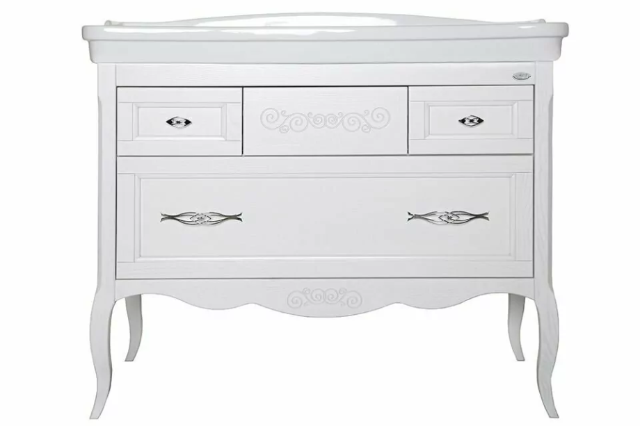 Тумба с раковиной ASB Woodline Модерн 105 напольная, белый, патина серебро