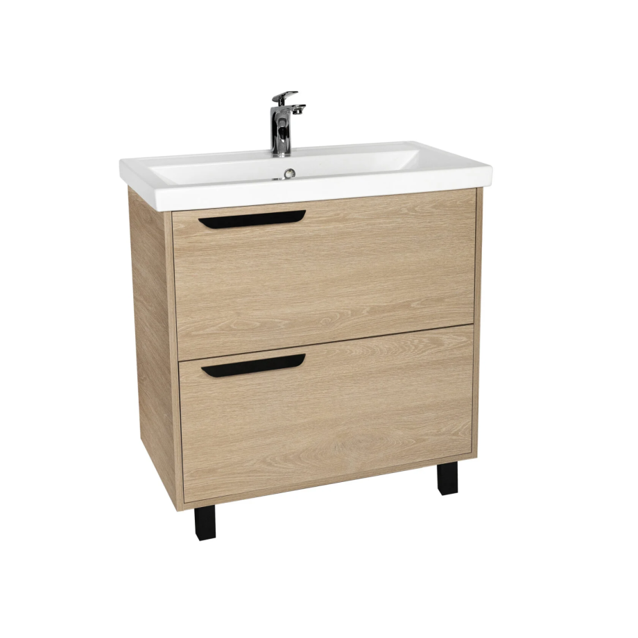 Тумба напольная Viant Кельн 80 с раковиной Фостер 80, два ящика, светлое дерево