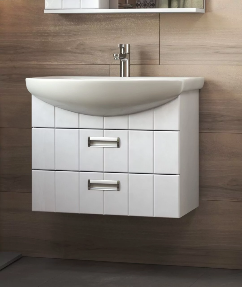 Тумба подвесная Vigo Diana 70 с раковиной Балтика 70, 2 ящика, белый