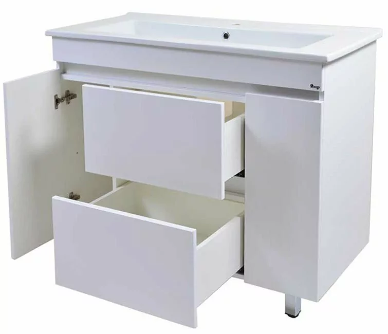 Тумба Emmy Джерси с раковиной Оскар 105 напольная, 2 ящика, 2 двери, белая