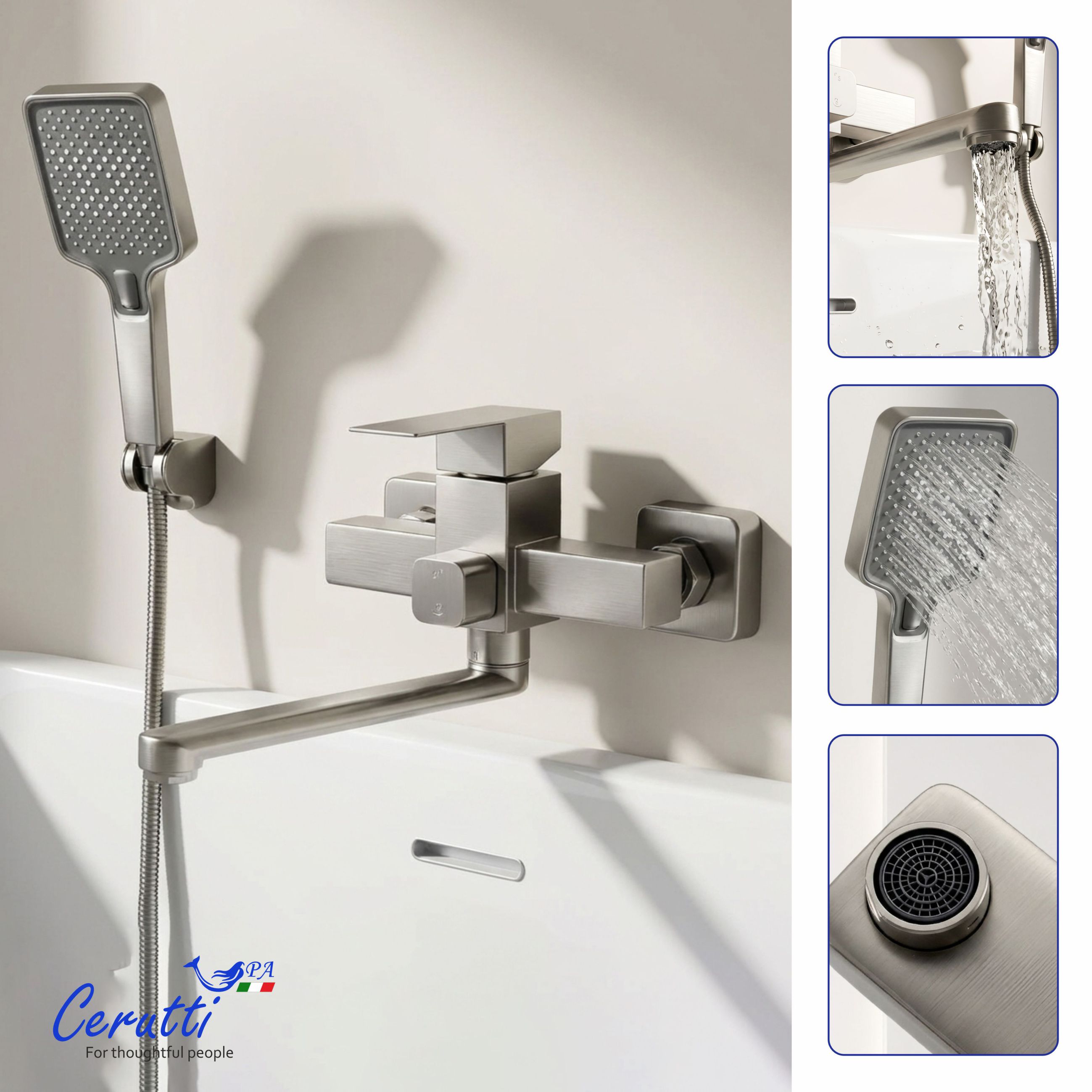 Смеситель для ванны Ceruttispa Клелия VXLGR (CLELIA VXLGR) из нержавеющей стали, цвет серый матовый