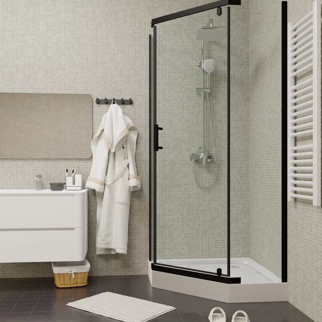 Душевой уголок Parly ZPE911B пятиугольный, с низким поддоном, прозрачное стекло, черный