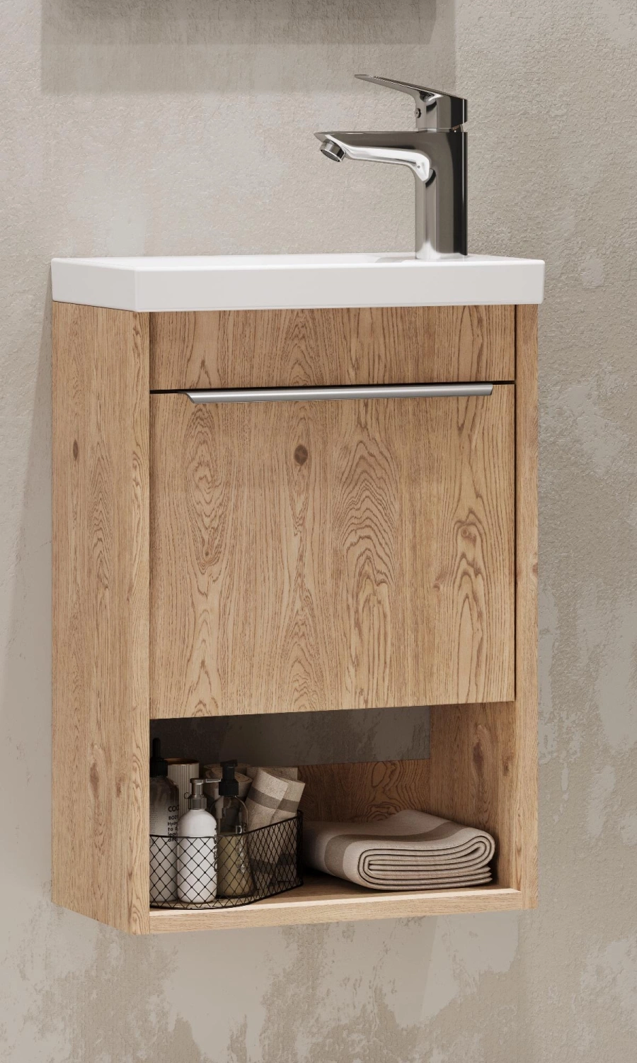 Тумба подвесная Aquaton Хоуп 40 с раковиной Миранда 40, 1 ящик, орех