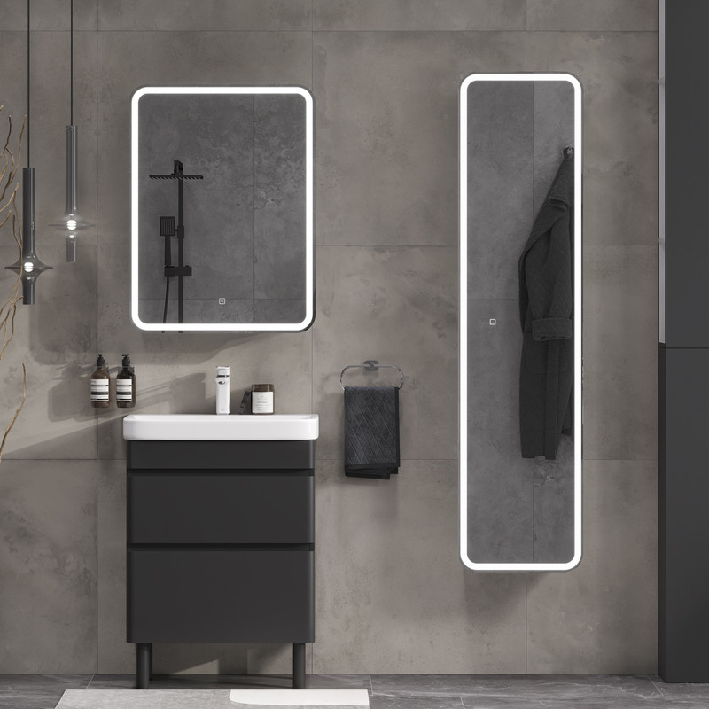 Тумба  EQUIL Eltoro 60 с раковиной Nice 60 напольная, 2 ящика, черный софт