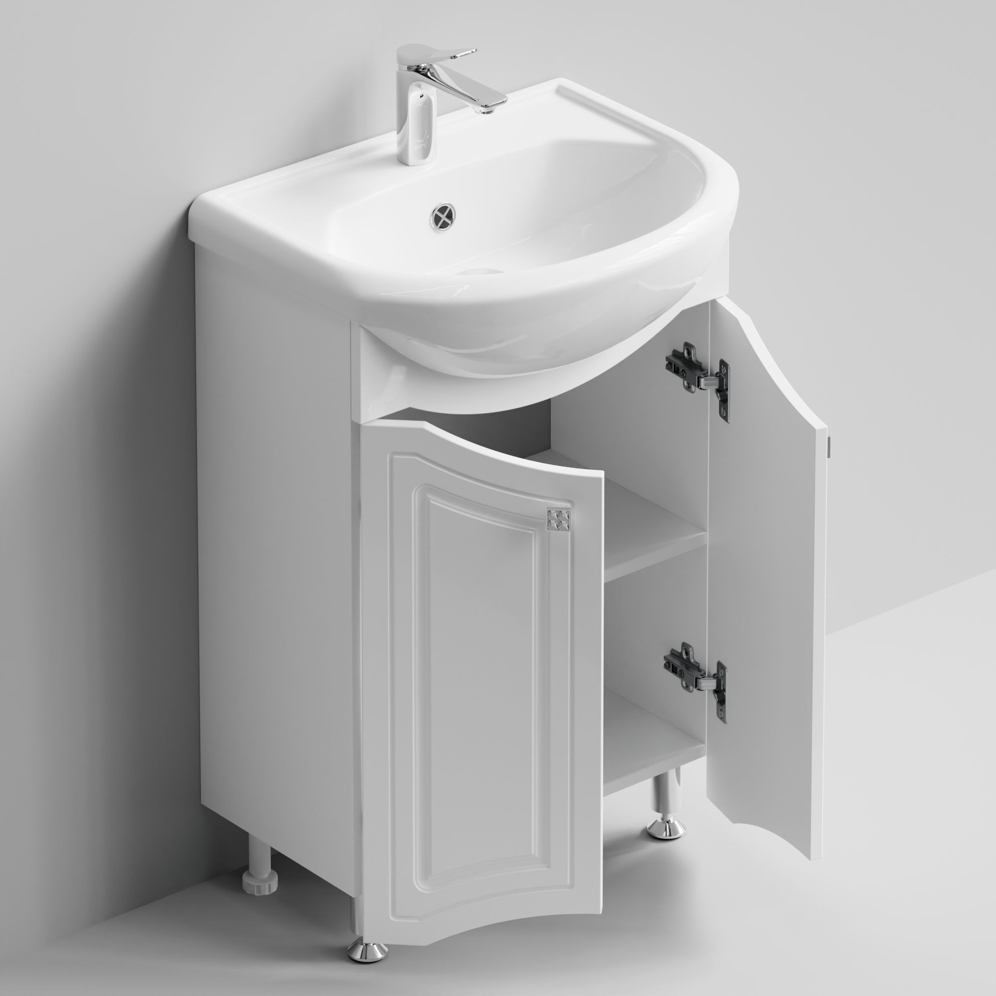 Тумба с раковиной Адам 55 напольная, белый глянец