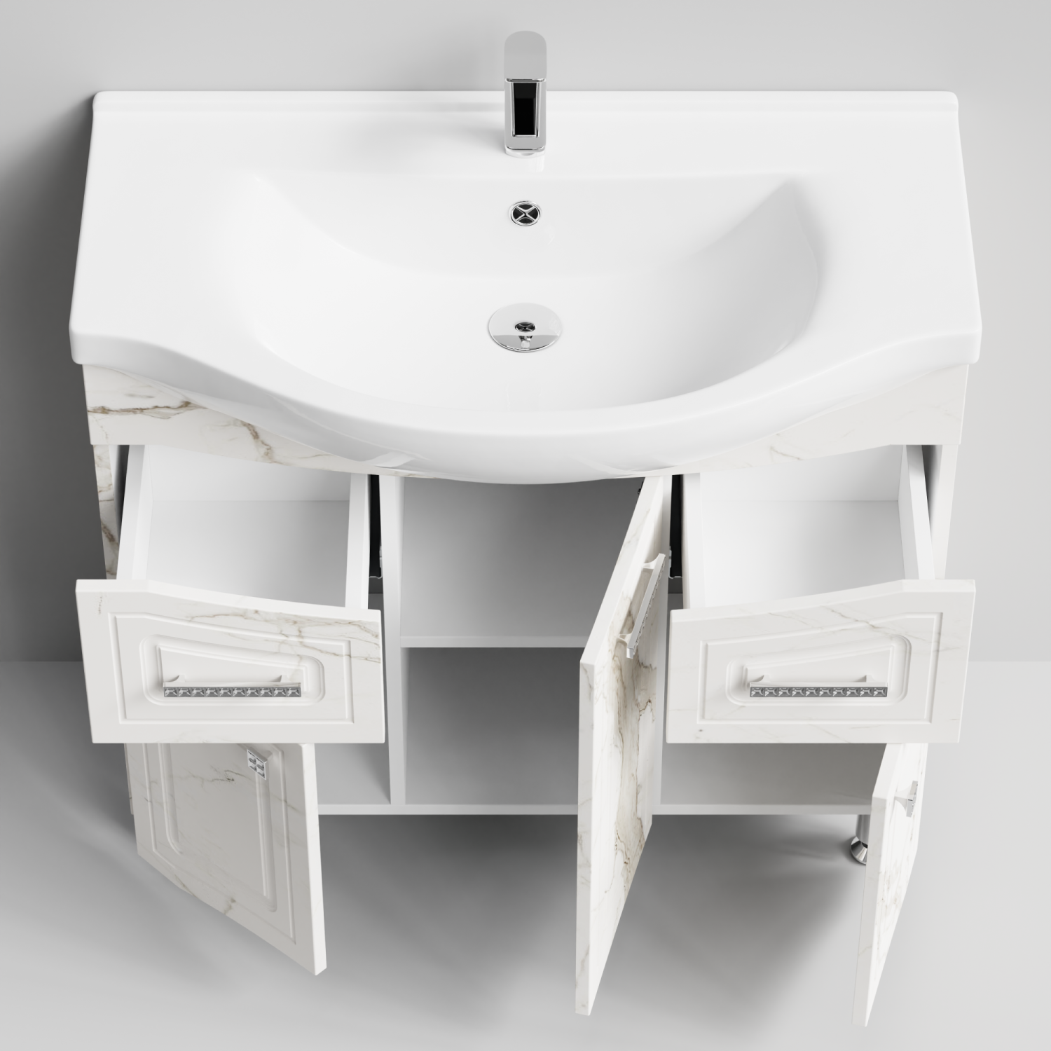 Тумба с раковиной Адам 90 напольная, Мрамор Белый натур милк, петли справа