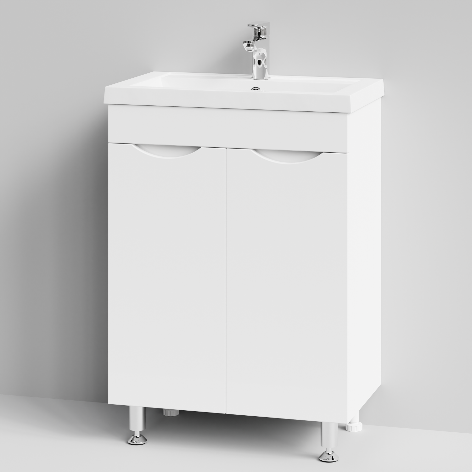 Тумба с раковиной Vod-ok Смайл 58 напольная, белый глянец