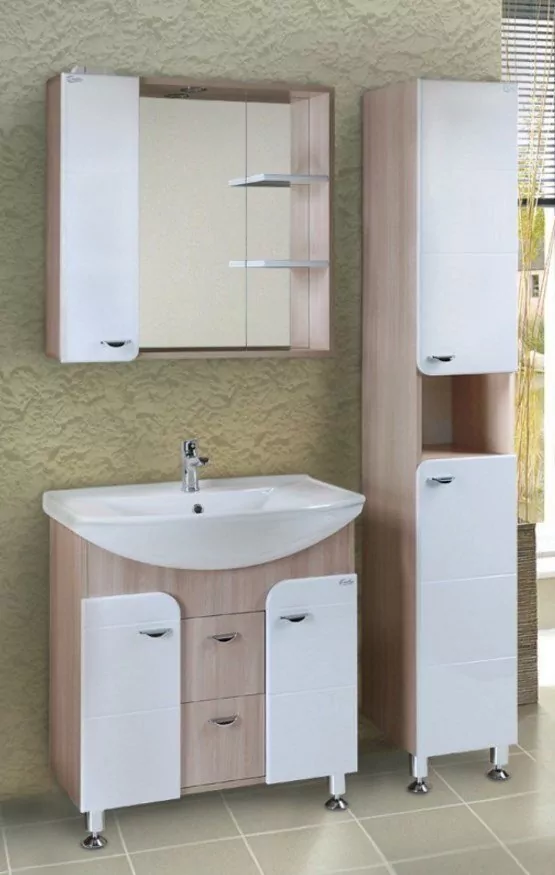 Мебель для ванной Onika Стиль 75.13 комплект, напольный, белый/Светлый ясень шимо