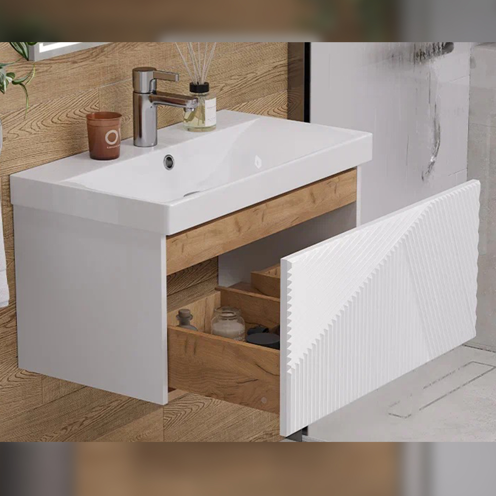 Тумба с раковиной подвесная Velvex Edge tp.EDG.9696.70.1Y белый глянец, 70 см