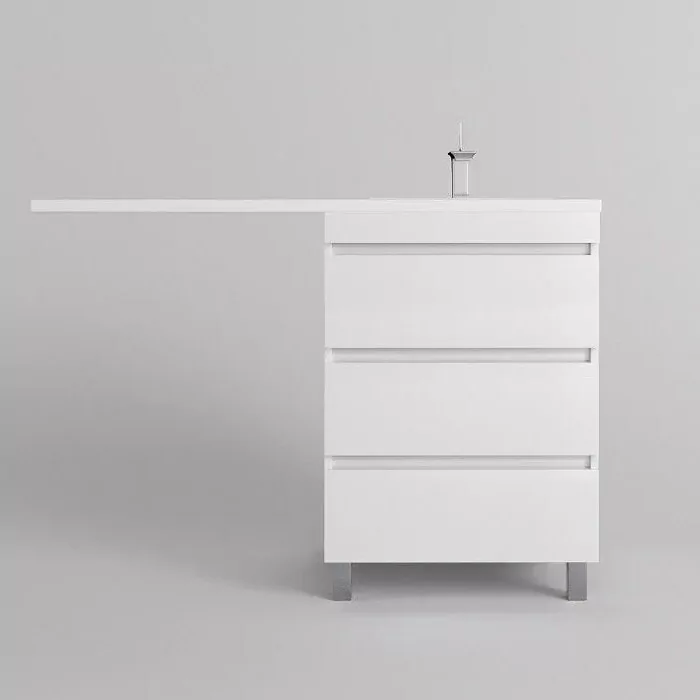 Тумба с раковиной Style Line Даллас Леон 120 Люкс Plus ПВХ под стиральную машину, напольная, 3 ящика, правая, белая