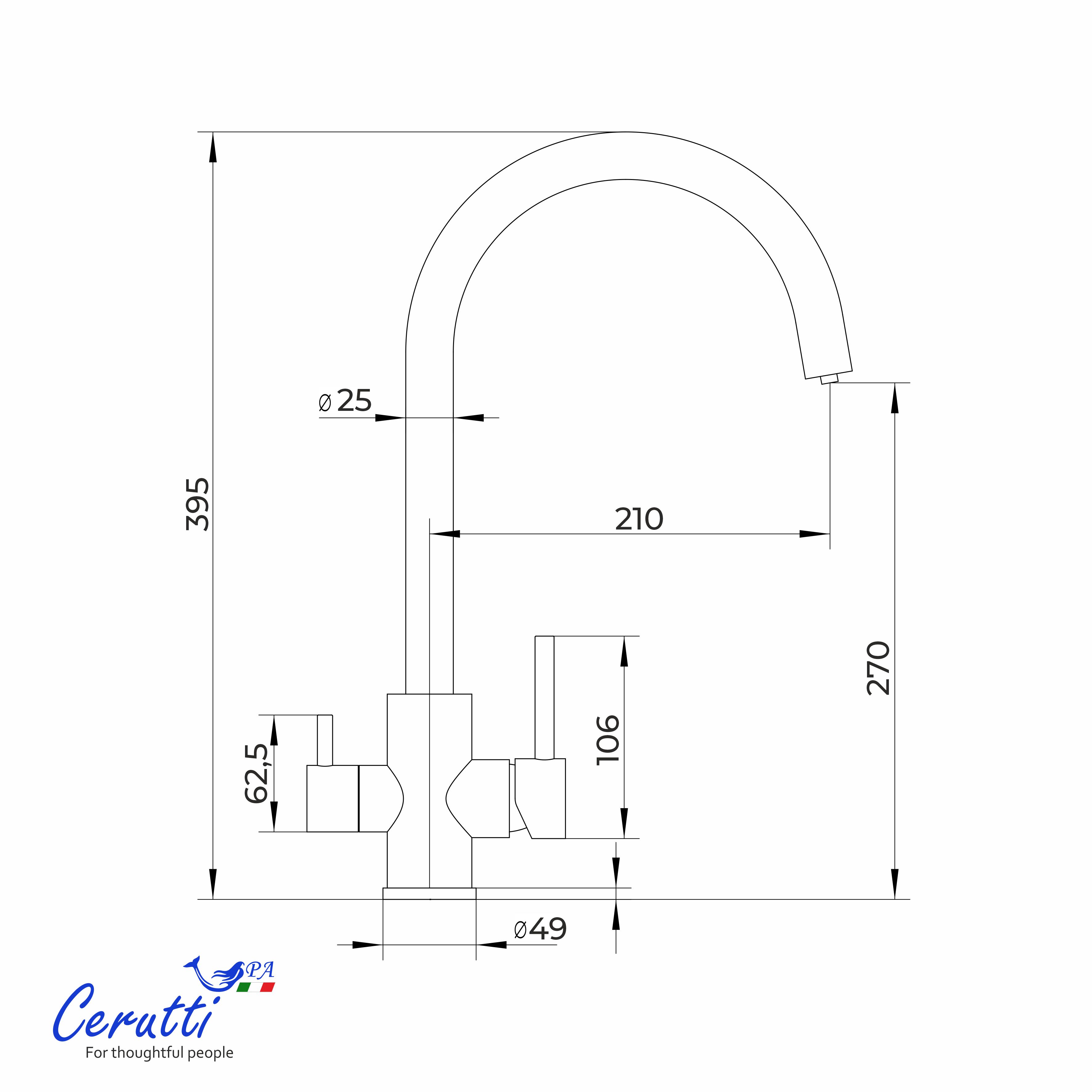 Cмеситель для кухни Ceruttispa Аниэлло BN (ANIELLO BN) из нержавеющей стали, цвет матовый никель